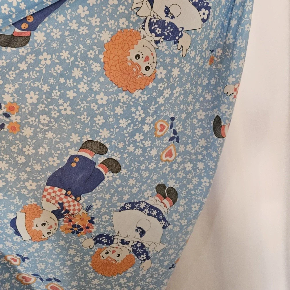 Vintage Raggedy Ann & Andy Fitted Bottom Sheet Percale‎ Twin Blue